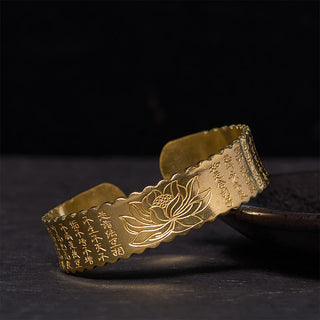 Buddha Gift Heart Sutra Lotus Flower Copper Brass Peace Enlightenment Cuff Bracelet Bangle