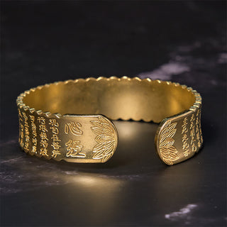 Buddha Gift Heart Sutra Lotus Flower Copper Brass Peace Enlightenment Cuff Bracelet Bangle