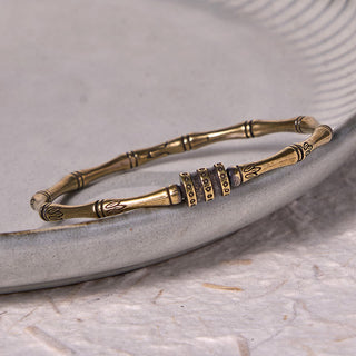 Buddha Gift Bamboo Lotus Flower Copper Brass Peace Bracelet Bangle