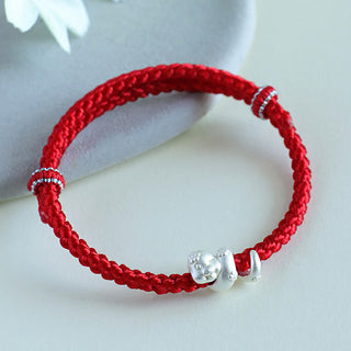 Buddha Gift Handmade 999 Sterling Silver Year Of Snake Red String Luck Braided Bracelet