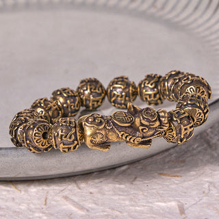 Buddha Gift Pi Xiu Carrying Fu Character Six True Words 'om Mani Padme Hum' Copper Brass Beads Wealth Bracelet Bangle