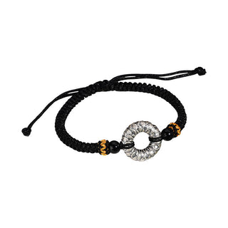Buddha Gift Handmade Black Onyx 999 Sterling Silver Peace Buckle Dragon Black String Luck Braided Bracelet