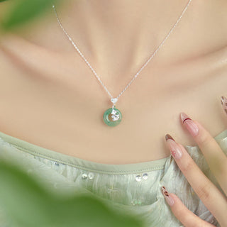 Buddha Gift 925 Sterling Silver Jade Ginkgo Peace Buckle Ruyi Lock Prosperity Necklace Pendant