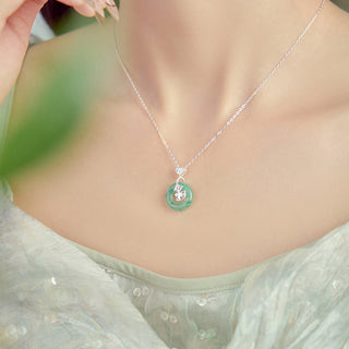 Buddha Gift 925 Sterling Silver Jade Ginkgo Peace Buckle Ruyi Lock Prosperity Necklace Pendant