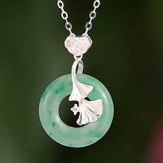 Buddha Gift 925 Sterling Silver Jade Ginkgo Peace Buckle Ruyi Lock Prosperity Necklace Pendant