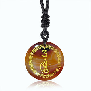 Buddha Gift Swastika Pattern Vajra Protection Mantra Natural Various Crystal Black Obsidian Purification Necklace Pendant