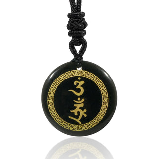 Buddha Gift Surrounding Swastika Pattern Vajra Protection Mantra Natural Various Crystal Black Obsidian Fulfilment Necklace Pendant