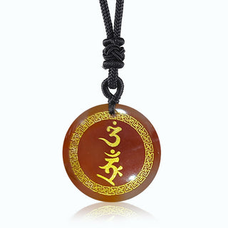 Buddha Gift Surrounding Swastika Pattern Vajra Protection Mantra Natural Various Crystal Black Obsidian Fulfilment Necklace Pendant