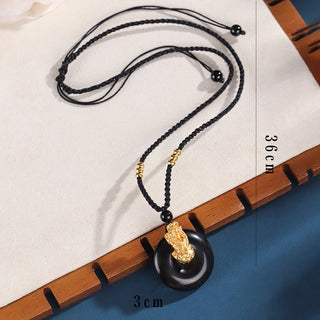 Buddha Gift  Black Onyx White Agate Peace Buckle 999 Sterling Silver Gold PiXiu Fortune Necklace Pendant