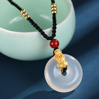 Buddha Gift  Black Onyx White Agate Peace Buckle 999 Sterling Silver Gold PiXiu Fortune Necklace Pendant
