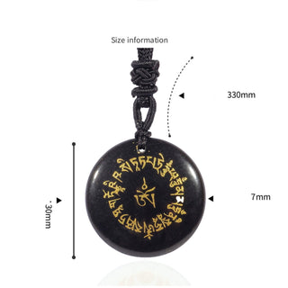 Buddha Gift Fortune-gathering Mantra Natural Various Crystal Black Obsidian Fulfilment Necklace Pendant
