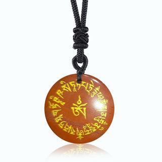 Buddha Gift Fortune-gathering Mantra Natural Various Crystal Black Obsidian Fulfilment Necklace Pendant
