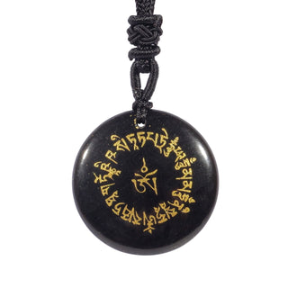 Buddha Gift Fortune-gathering Mantra Natural Various Crystal Black Obsidian Fulfilment Necklace Pendant