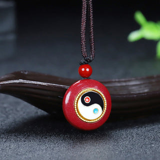 Buddha Gift Natural Cinnabar Yin Yang Design Braided String Blessing Necklace Pendant