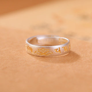 Buddha Gift 999 Sterling Silver Lotus Six True Words 'om Mani Padme Hum' Adjustable Enlightenment Ring