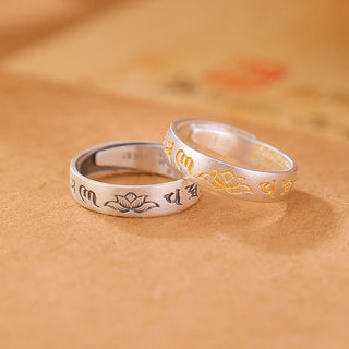 Buddha Gift 999 Sterling Silver Lotus Six True Words 'om Mani Padme Hum' Adjustable Enlightenment Ring