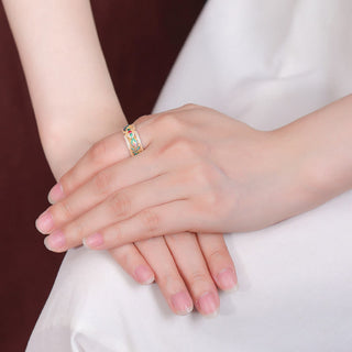 Buddha Gift 999 Sterling Silver Enamel Feather Design Adjustable Calm Ring