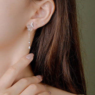 Buddha Gift Hetian Jade Magnolia Chalcedony 925 Sterling Silver Butterfly Gourd Luck Earrings