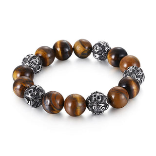 Buddha Gift Natural Lava Rock Tiger Eye Titanium Steel Six-True-Words Om Mani Padme Hum Healing Bracelet