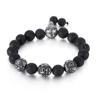 Buddha Gift Natural Tiger Eye Lava Rock Black Obsidian Titanium Steel Six-True-Words Om Mani Padme Hum Protection Bracelet