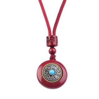 Buddha Gift Natural Cinnabar Six True Words 'Om Mani Padme Hum' Braided String Blessing Key Chain Necklace Pendant