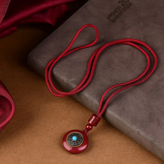 Buddha Gift Natural Cinnabar Six True Words 'Om Mani Padme Hum' Braided String Blessing Key Chain Necklace Pendant