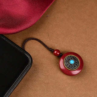 Buddha Gift Natural Cinnabar Six True Words 'Om Mani Padme Hum' Braided String Blessing Key Chain Necklace Pendant