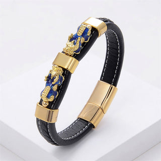 Buddha Gift Double PiXiu Wealth Luck Leather Magnetic Buckle Bracelet
