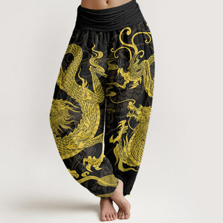 Buddha Gift Dragon Auspicious Clouds Women's Elastic Waist Harem Pants