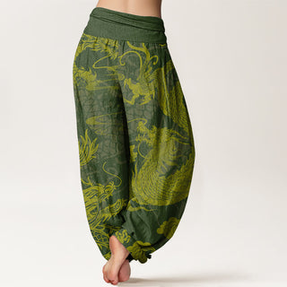 Buddha Gift Dragon Auspicious Clouds Women's Elastic Waist Harem Pants