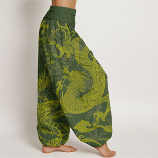 Buddha Gift Dragon Auspicious Clouds Women's Elastic Waist Harem Pants