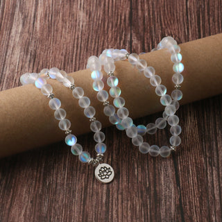Buddha Gift 108 Mala Beads Glitter Stone Lotus Enlightenment Bracelet