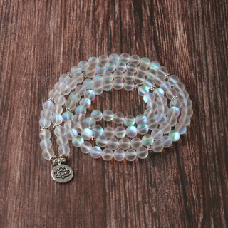 Buddha Gift 108 Mala Beads Glitter Stone Lotus Enlightenment Bracelet