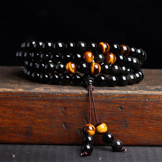 Buddha Gift 108 Mala Beads Black Obsidian lce Obsidian Fulfilment Bracelet
