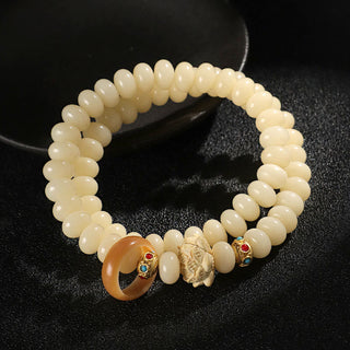 Buddha Gift Bodhi Seed Peach Wood Lotus Wealth Double Wrap Bracelet