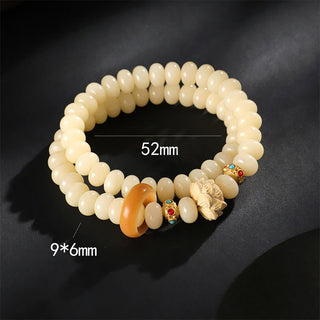 Buddha Gift Bodhi Seed Peach Wood Lotus Wealth Double Wrap Bracelet