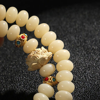 Buddha Gift Bodhi Seed Peach Wood Lotus Wealth Double Wrap Bracelet