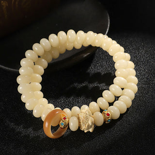 Buddha Gift Bodhi Seed Peach Wood Lotus Wealth Double Wrap Bracelet