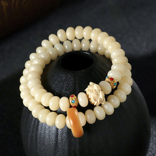 Buddha Gift Bodhi Seed Peach Wood Lotus Wealth Double Wrap Bracelet