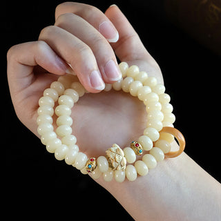 Buddha Gift Bodhi Seed Peach Wood Lotus Wealth Double Wrap Bracelet
