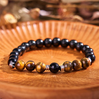 Buddha Gift 2Pcs Hematite Tiger Eye Blue Tiger Eye Powerful Bracelet Set