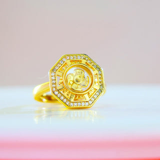 Buddha Gift Gold Plated Copper Windmill Feng Sheng Shui Qi Luck Wealth Adjustable Ring