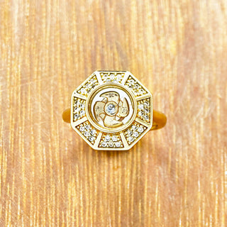 Buddha Gift Gold Plated Copper Windmill Feng Sheng Shui Qi Luck Wealth Adjustable Ring