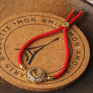 Buddha Gift Copper Brass Rotatable Windmill Feng Sheng Shui Qi Red String Faith Braided Bracelet