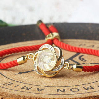 Buddha Gift Rotatable Plum Red String Copper Brass Windmill Feng Sheng Shui Qi Protection Braided Bracelet