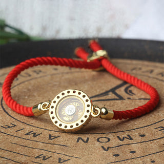 Buddha Gift Copper Brass Color Rotatable Windmill Feng Sheng Shui Qi Fu Red String Faith Braided Bracelet