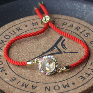 Buddha Gift Copper Brass Color Rotatable Windmill Feng Sheng Shui Qi Fu Red String Faith Braided Bracelet