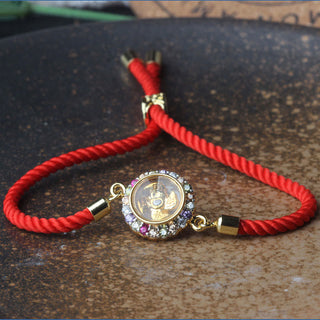 Buddha Gift Copper Brass Color Rotatable Windmill Feng Sheng Shui Qi Fu Red String Faith Braided Bracelet