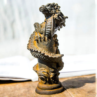 Buddha Gift Handmade Flying Dragon Around The Pillar Iron Powder Rust Cast Resin Statue Home Decoration