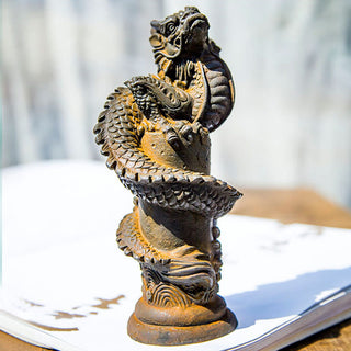 Buddha Gift Handmade Flying Dragon Around The Pillar Iron Powder Rust Cast Resin Statue Home Decoration
